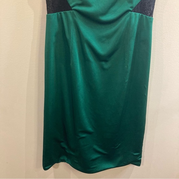 MONIQUE LHULLIER Sz 2 (estimated) Green Sheen Black Lace Top & Side Party Dress - Picture 4 of 11
